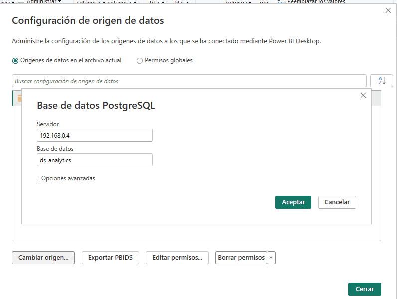 Cambiar origén de datos