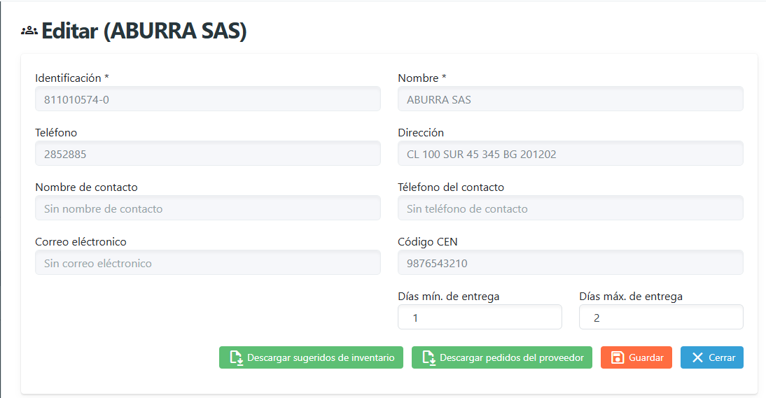 Editar proveedor