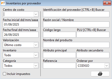 Inventarios por proveedor