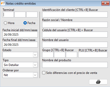 Notas crédito emitidas