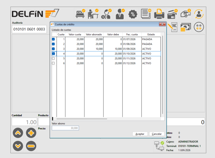 Registrar abono a cuotas
